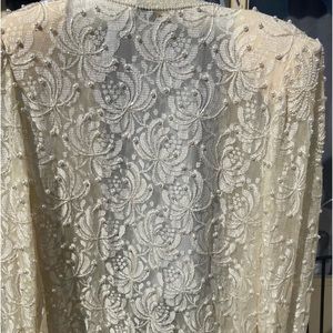 Vintage Beaded & Sequined Lacey Dressy Jacket ! Gorgeous needs TLC!Off White
